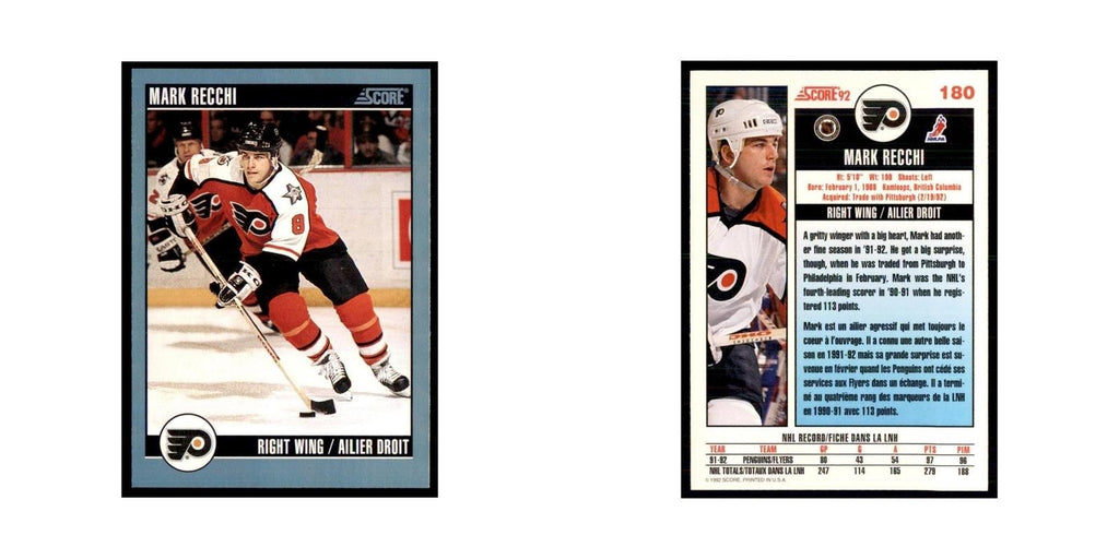 1992 Score Canadian Mark Recchi Philadelphia Flyers #180