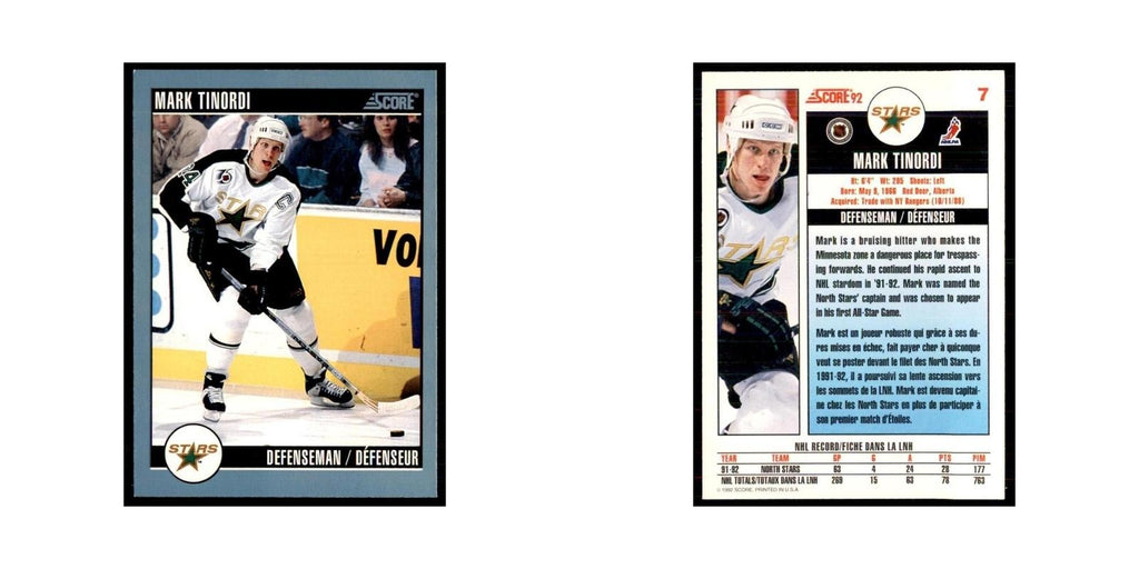 1992 Score Canadian Mark Tinordi Minnesota North Stars #7