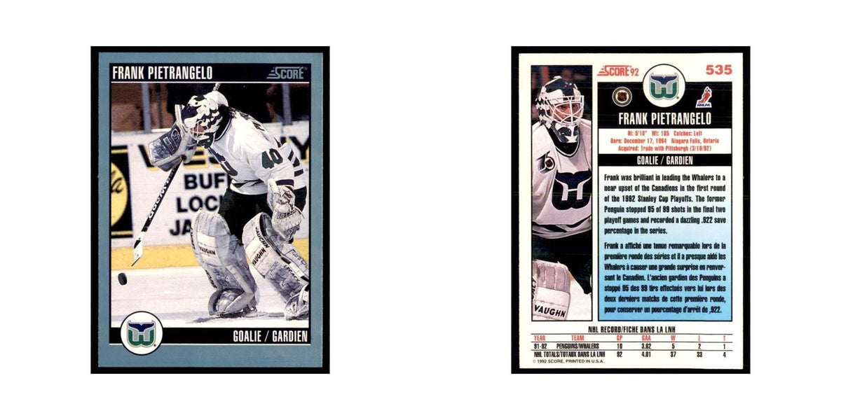 1992 Score Canadian Frank Pietrangelo Hartford Whalers #535