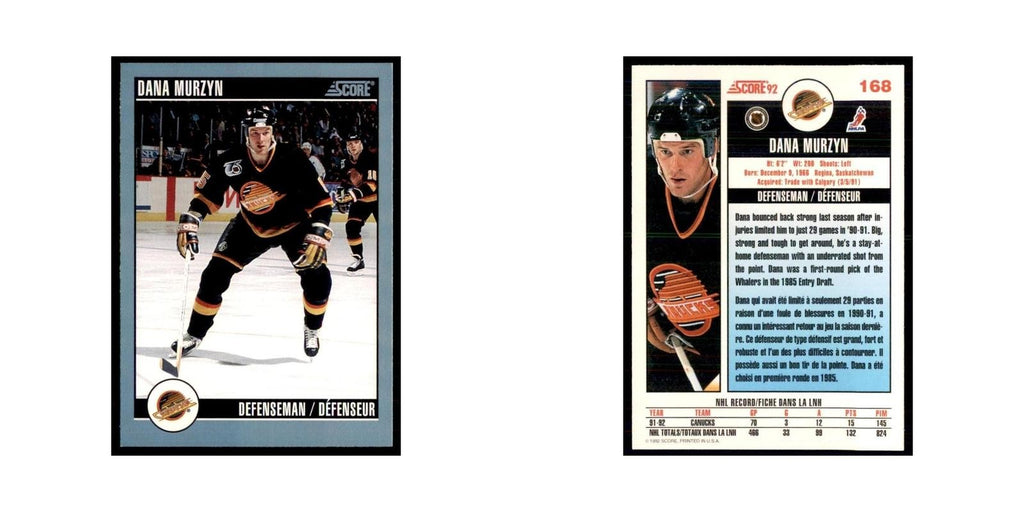 1992 Score Canadian Dana Murzyn Vancouver Canucks #168