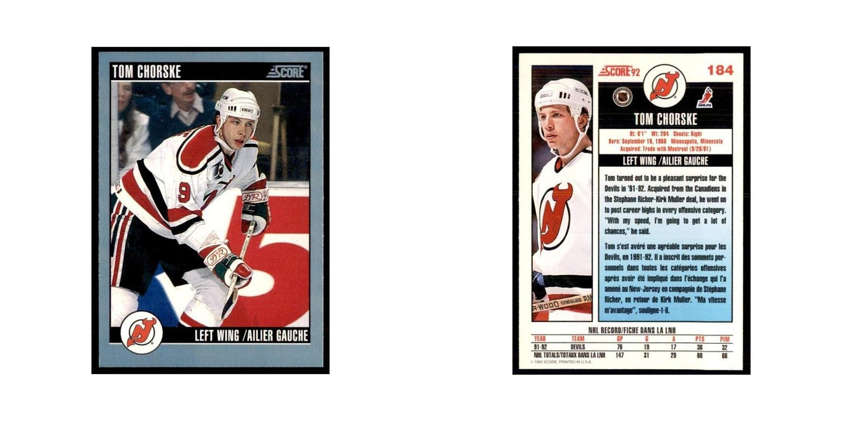 1992 Score Canadian Tom Chorske New Jersey Devils #184