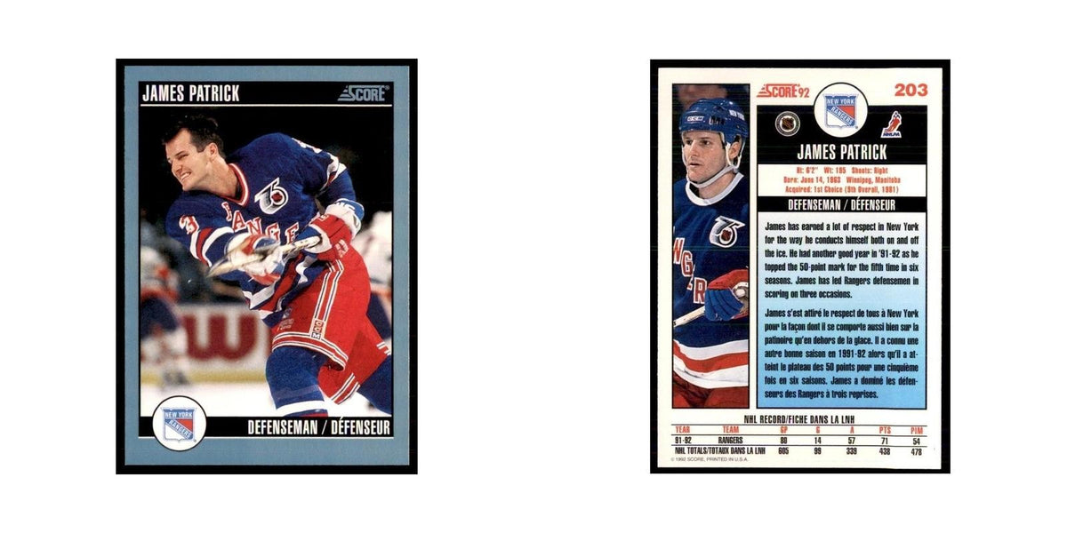 1992 Score Canadian James Patrick New York Rangers #203