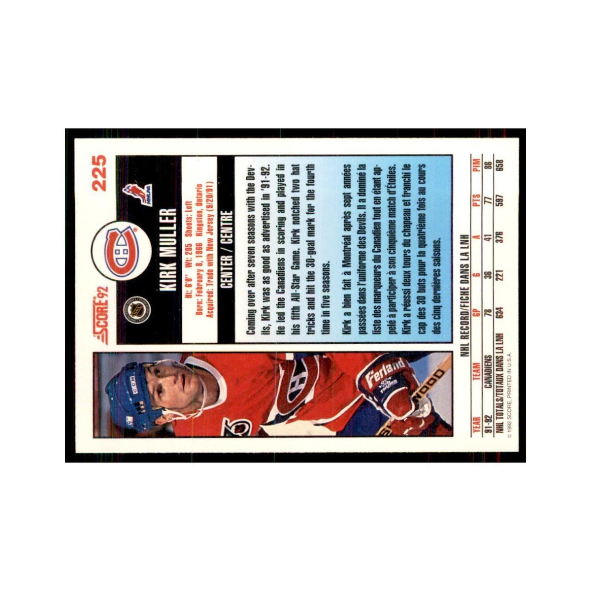 1992 Score Canadian Kirk Muller Montreal Canadiens #225
