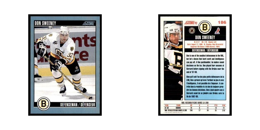 1992 Score Canadian Don Sweeney Boston Bruins #186