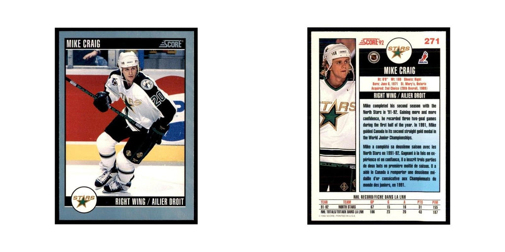1992 Score Canadian Mike Craig Minnesota North Stars #271