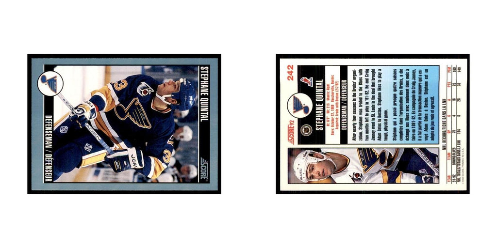 1992 Score Canadian Stephane Quintal St. Louis Blues #242
