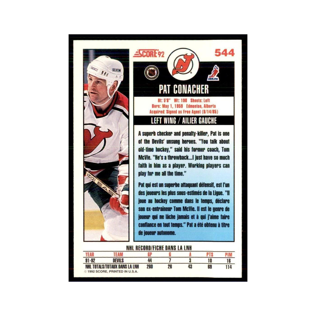 1992 Score Canadian Pat Conacher New Jersey Devils #544
