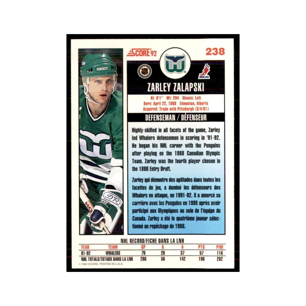 1992 Score Canadian Zarley Zalapski Hartford Whalers #238