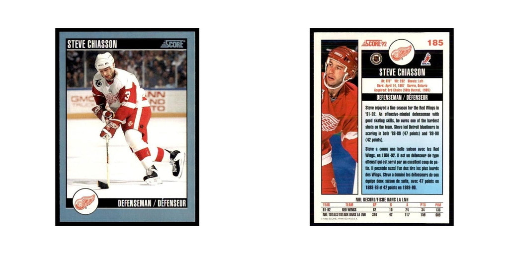 1992 Score Canadian Steve Chiasson Detroit Red Wings #185