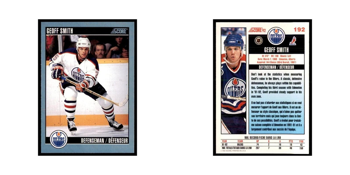 1992 Score Canadian Geoff Smith Edmonton Oilers #192