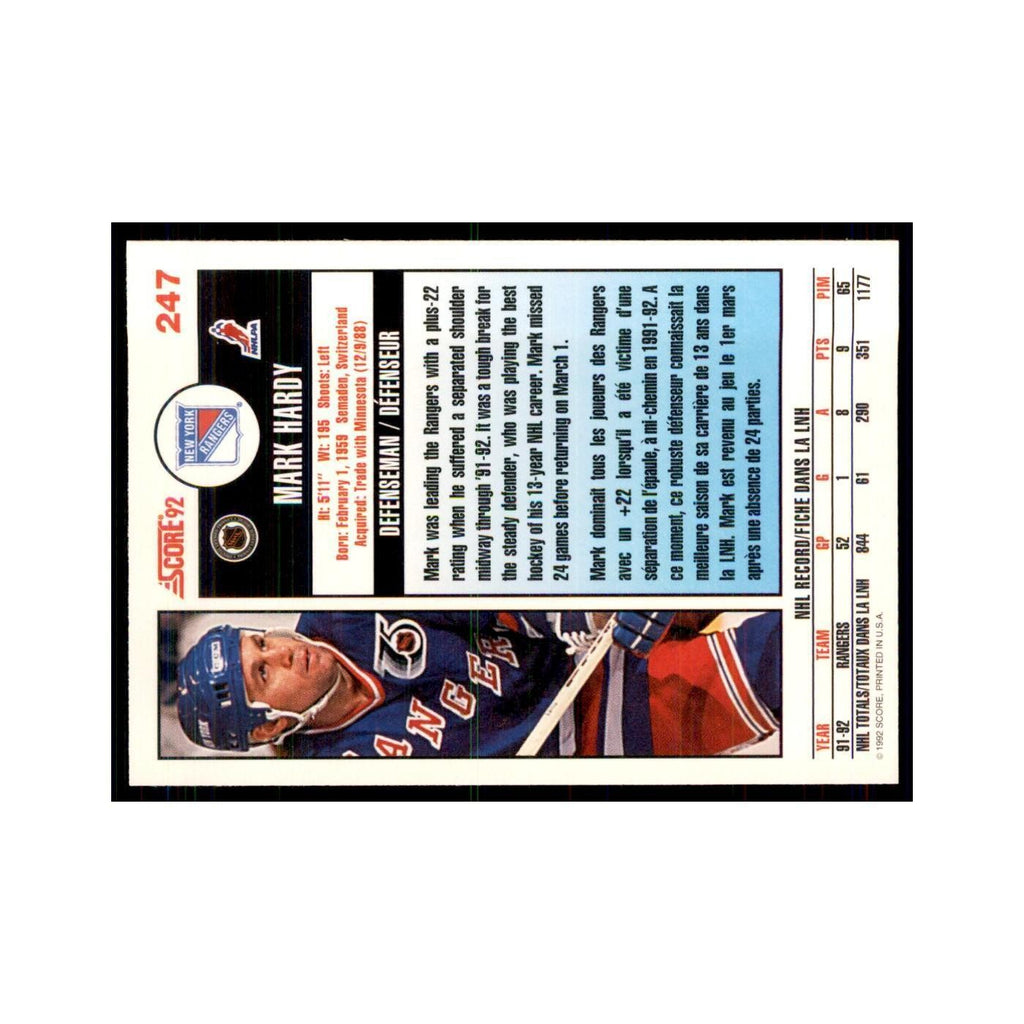 1992 Score Canadian Mark Hardy New York Rangers #247