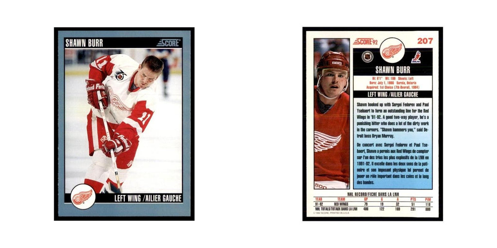 1992 Score Canadian Shawn Burr Detroit Red Wings #207