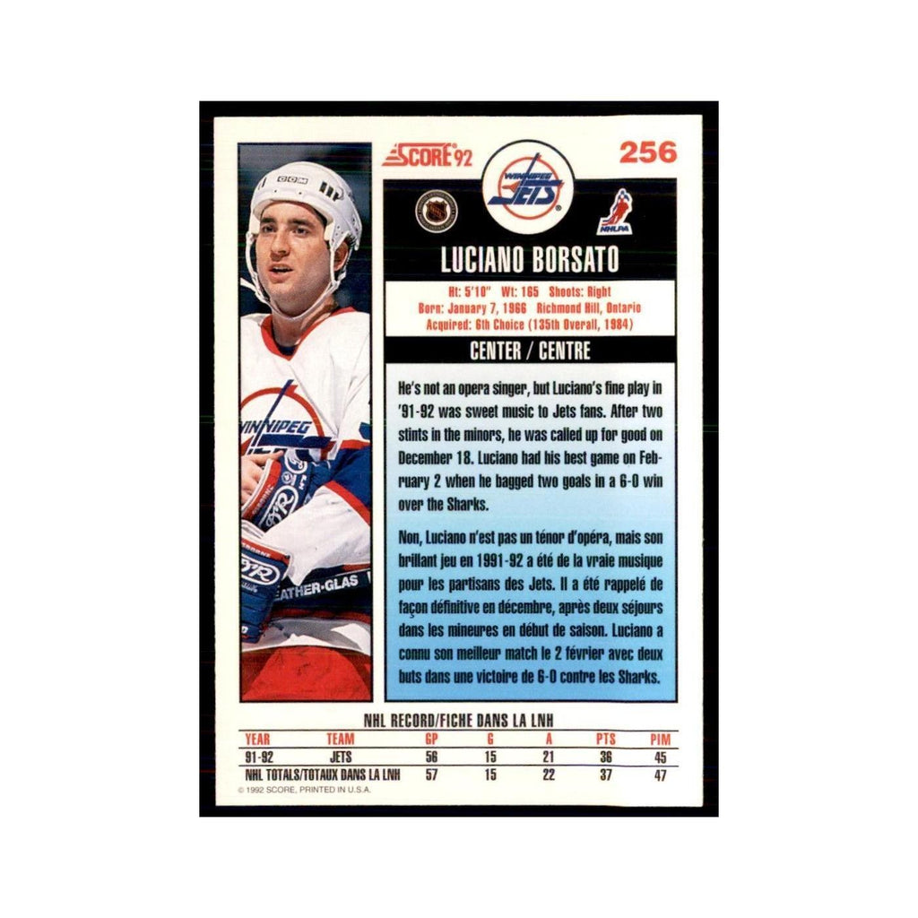1992 Score Canadian Luciano Borsato Winnipeg Jets #256