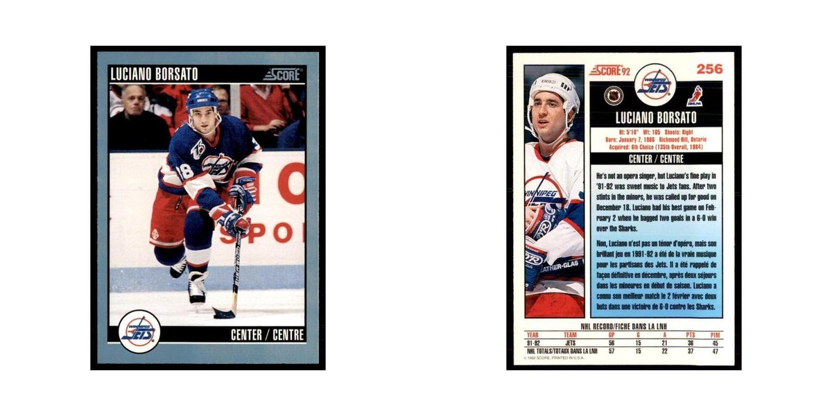 1992 Score Canadian Luciano Borsato Winnipeg Jets #256
