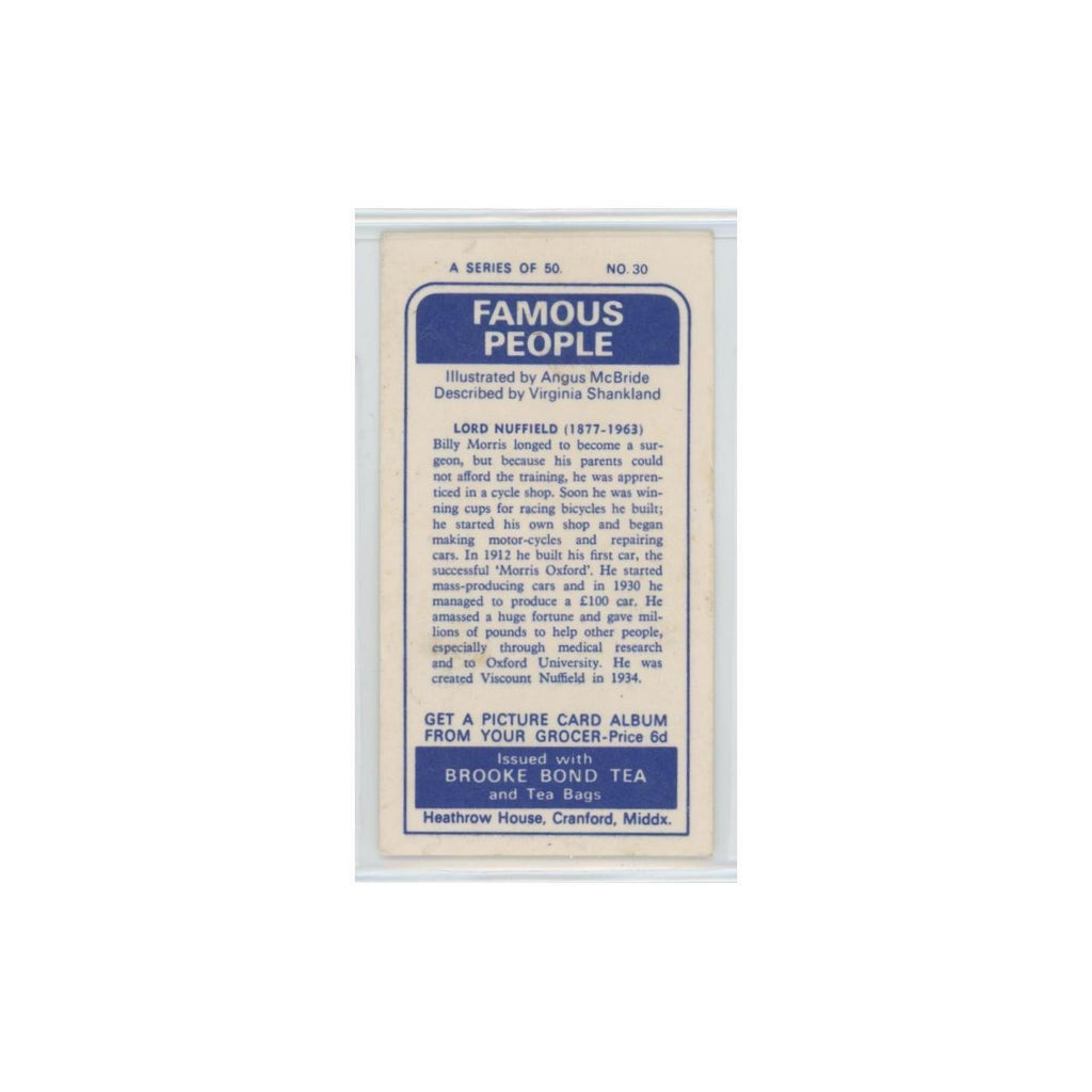 1969 Brooke Bond Famous People Lord Nuffield #30