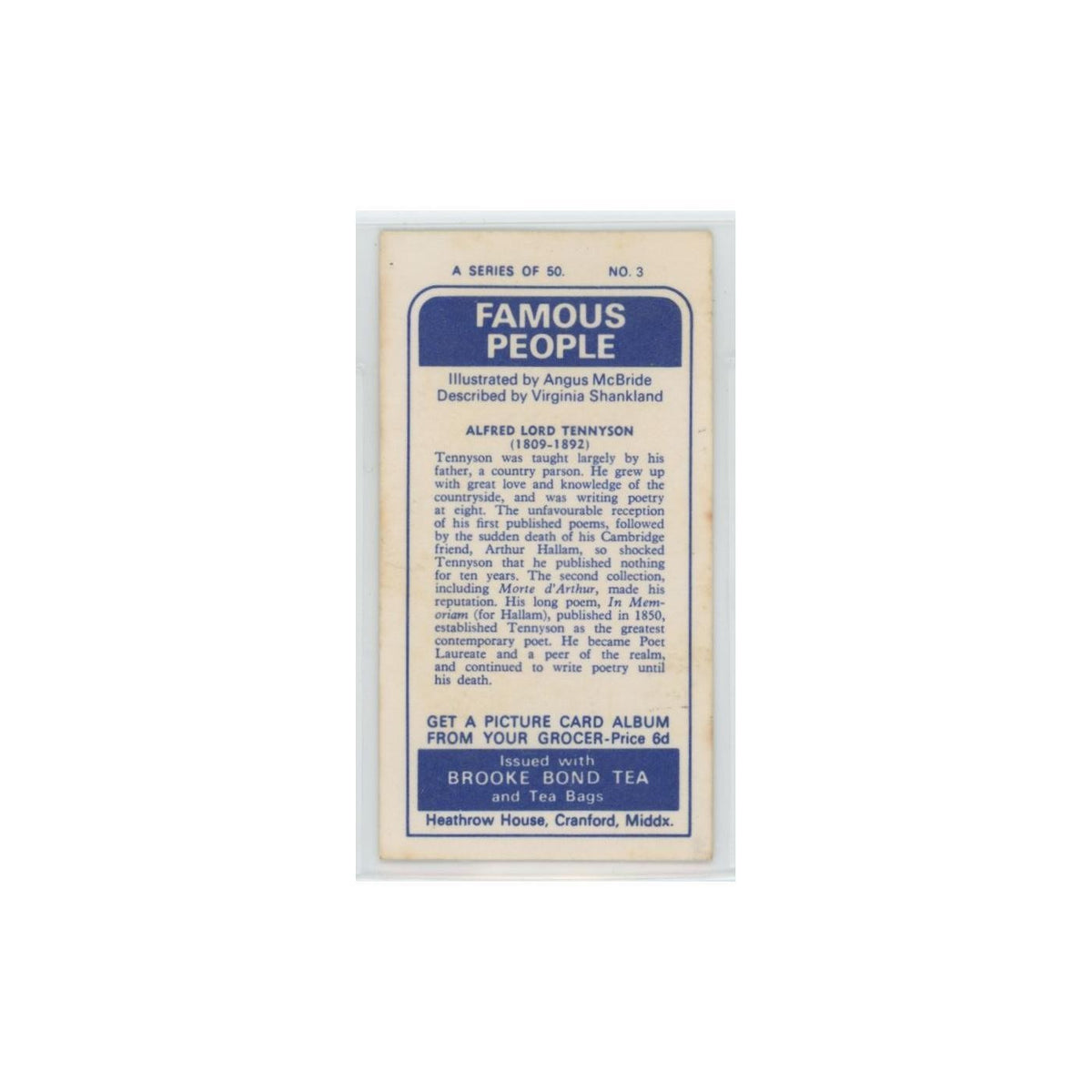 1969 Brooke Bond Famous People Alfred Lord Tennyson #3