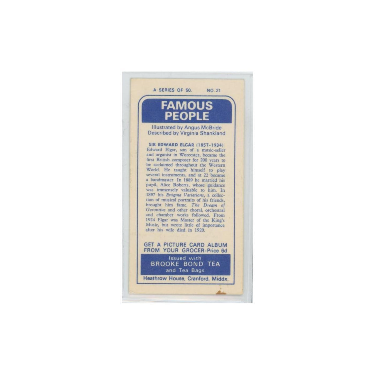 1969 Brooke Bond Famous People Sir Edward Elgar #21