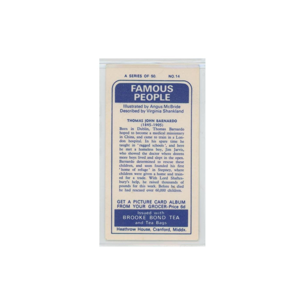1969 Brooke Bond Famous People Thomas John Barnardo #14