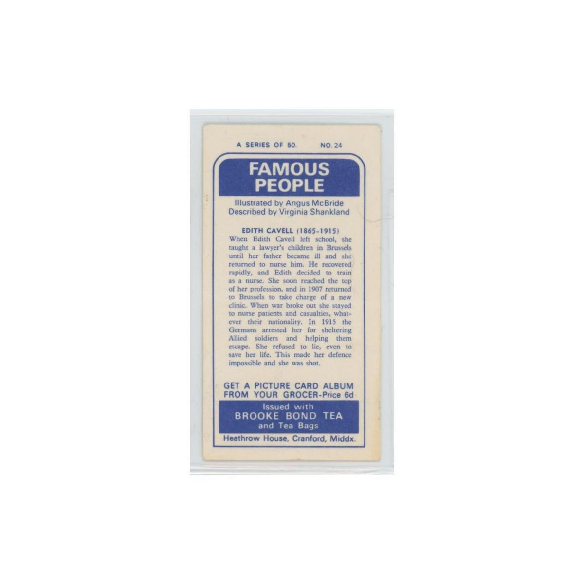 1969 Brooke Bond Famous People Edith Cavell #24