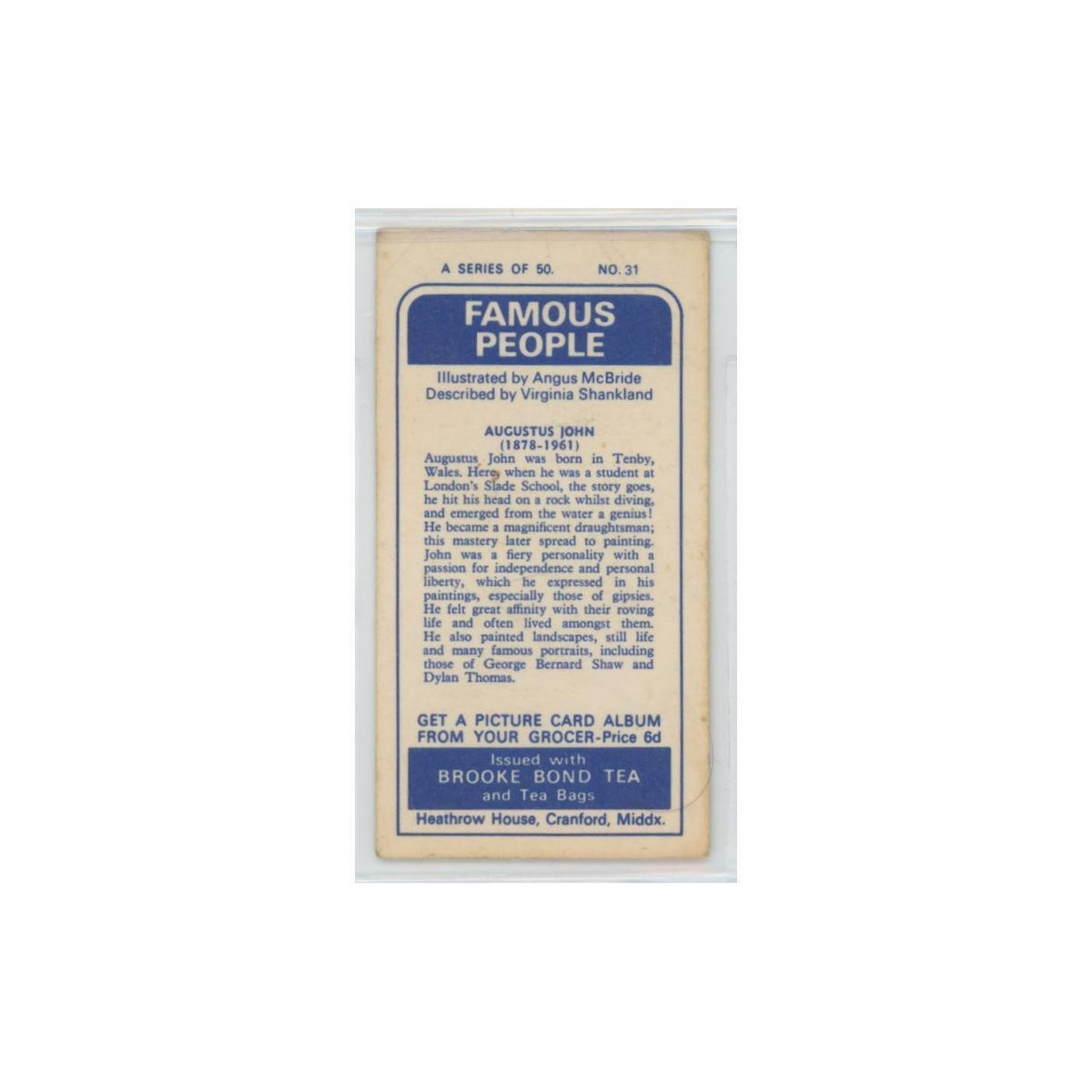 1969 Brooke Bond Famous People Augustus John #31