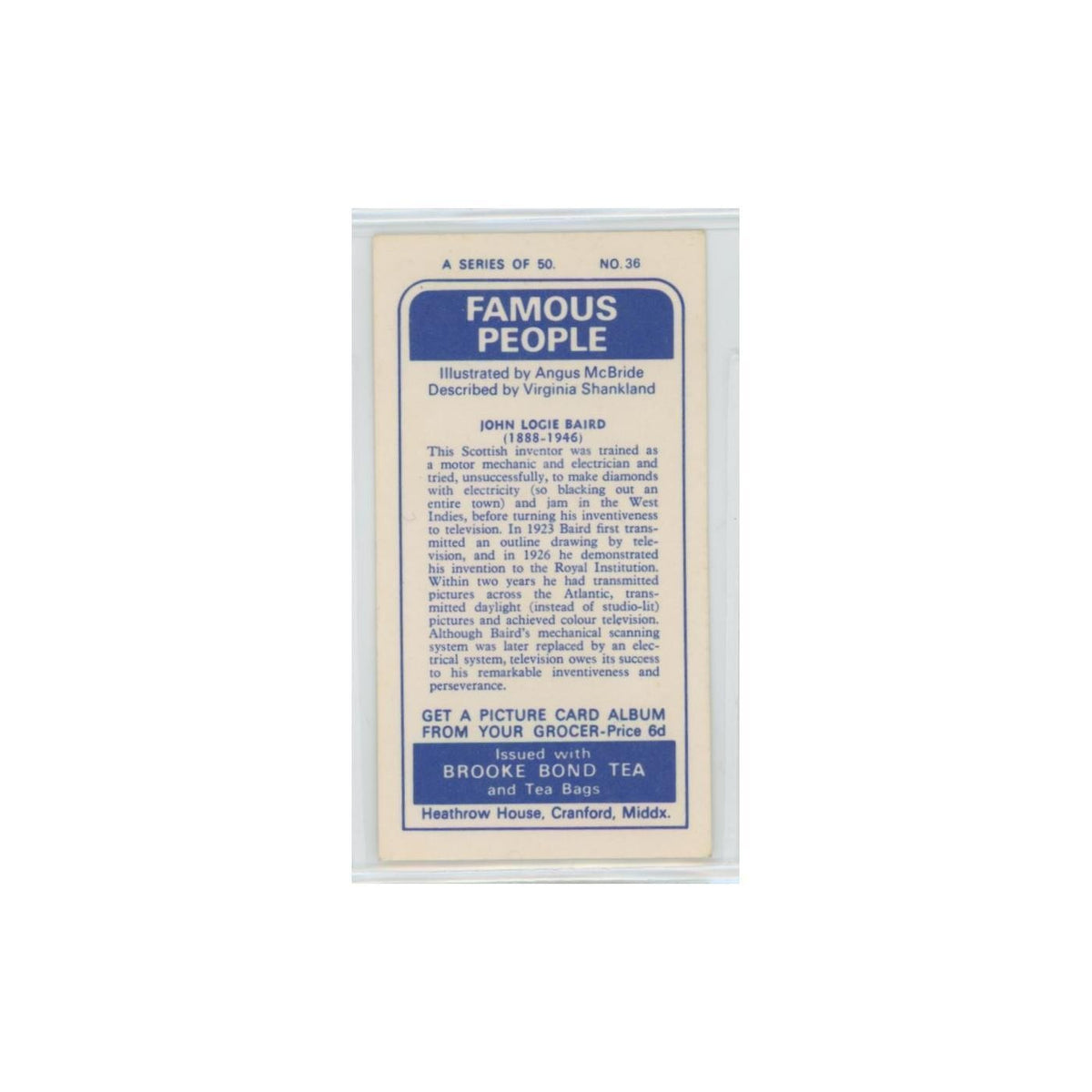 1969 Brooke Bond Famous People John Logie Baird #36