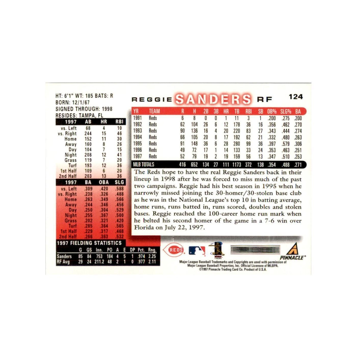 1998 Score Reggie Sanders Baseball Cards #124