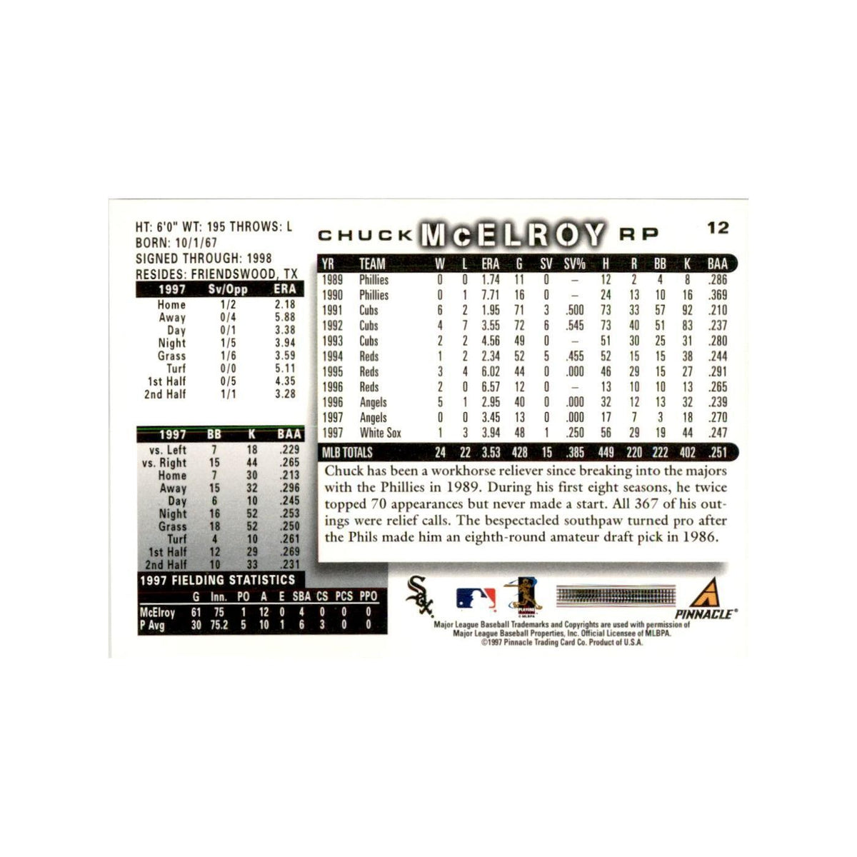 1998 Score Chuck McElroy Baseball Cards #12