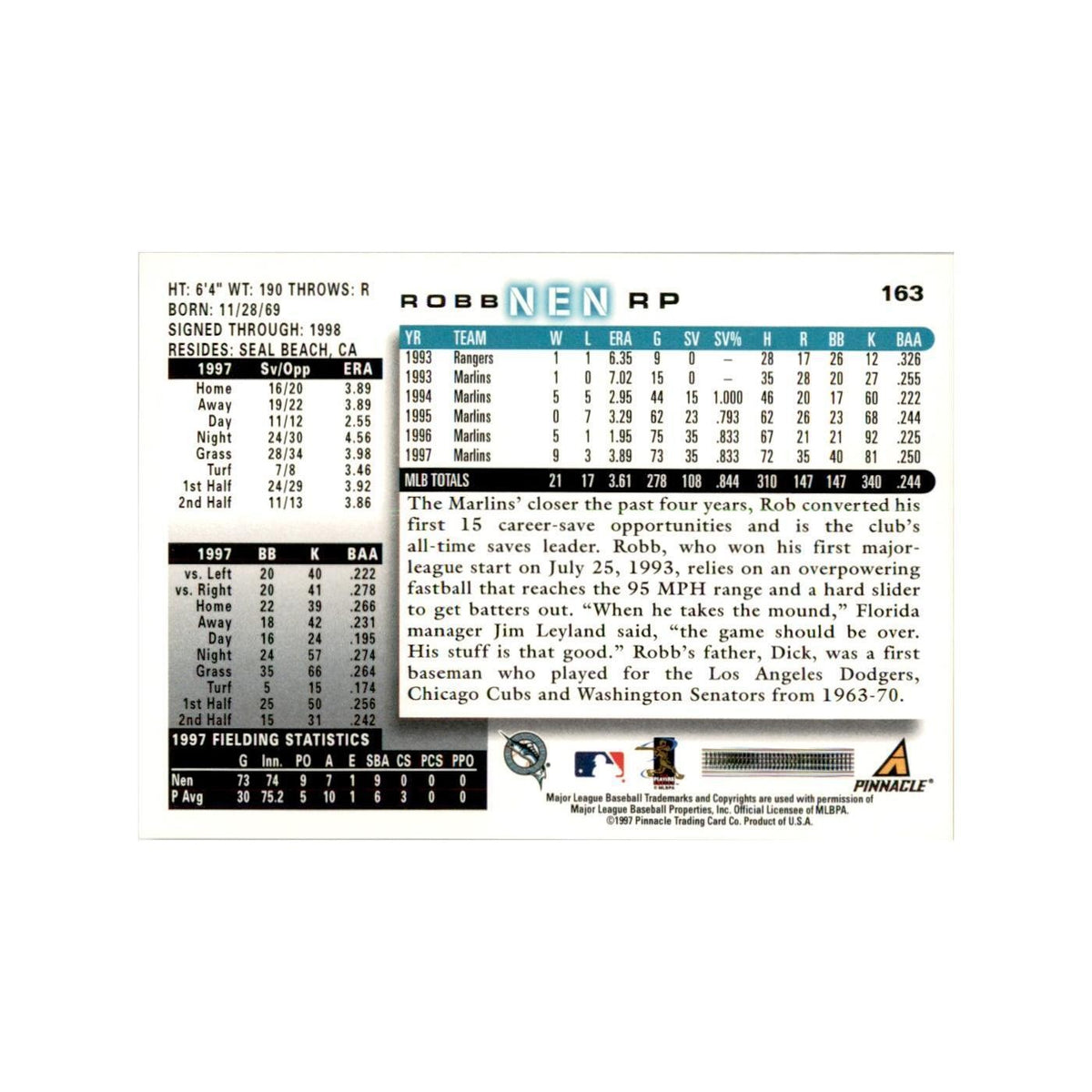 1998 Score Robb Nen Baseball Cards #163