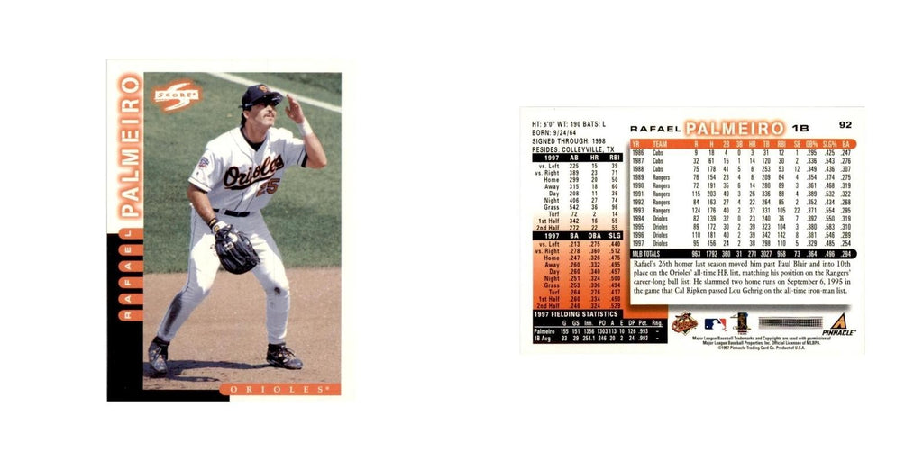1998 Score Rafael Palmeiro Baseball Cards #92