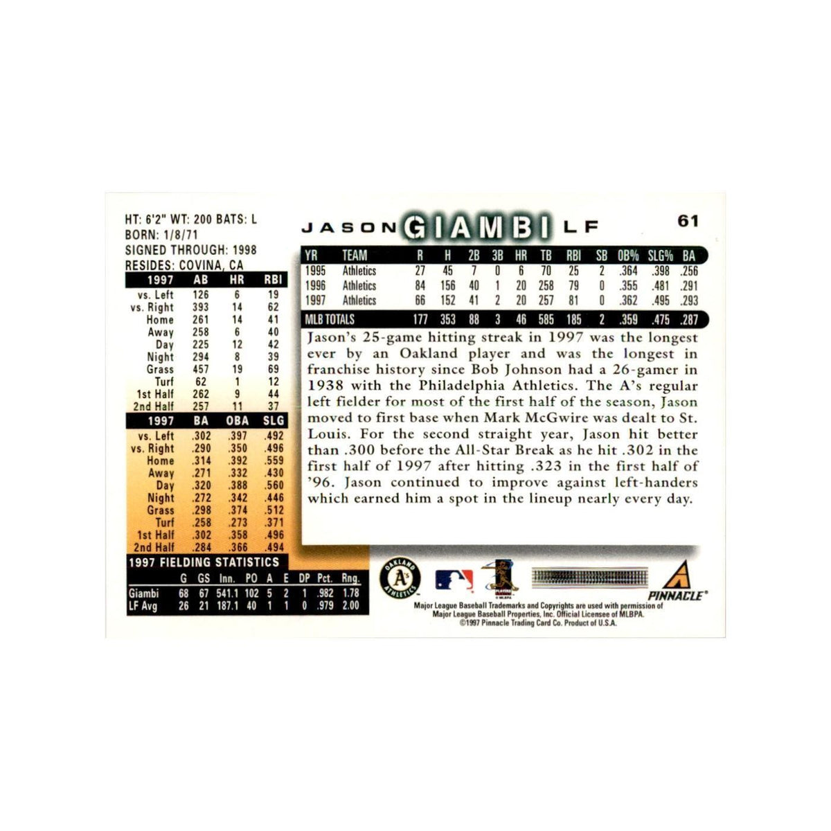 1998 Score Jason Giambi Baseball Cards #61