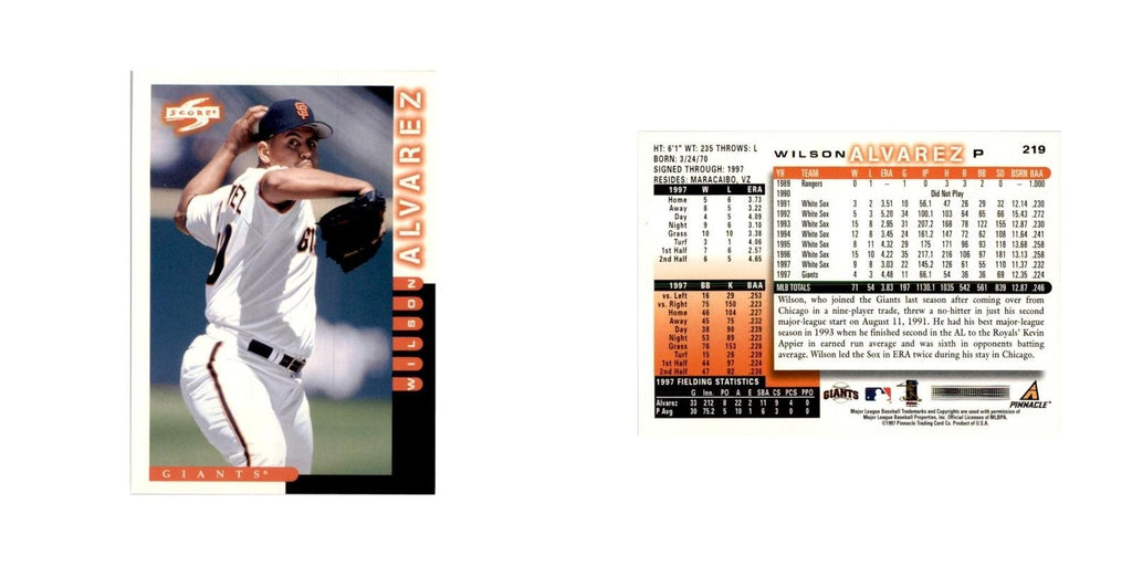 1998 Score Wilson Alvarez Baseball Cards #219