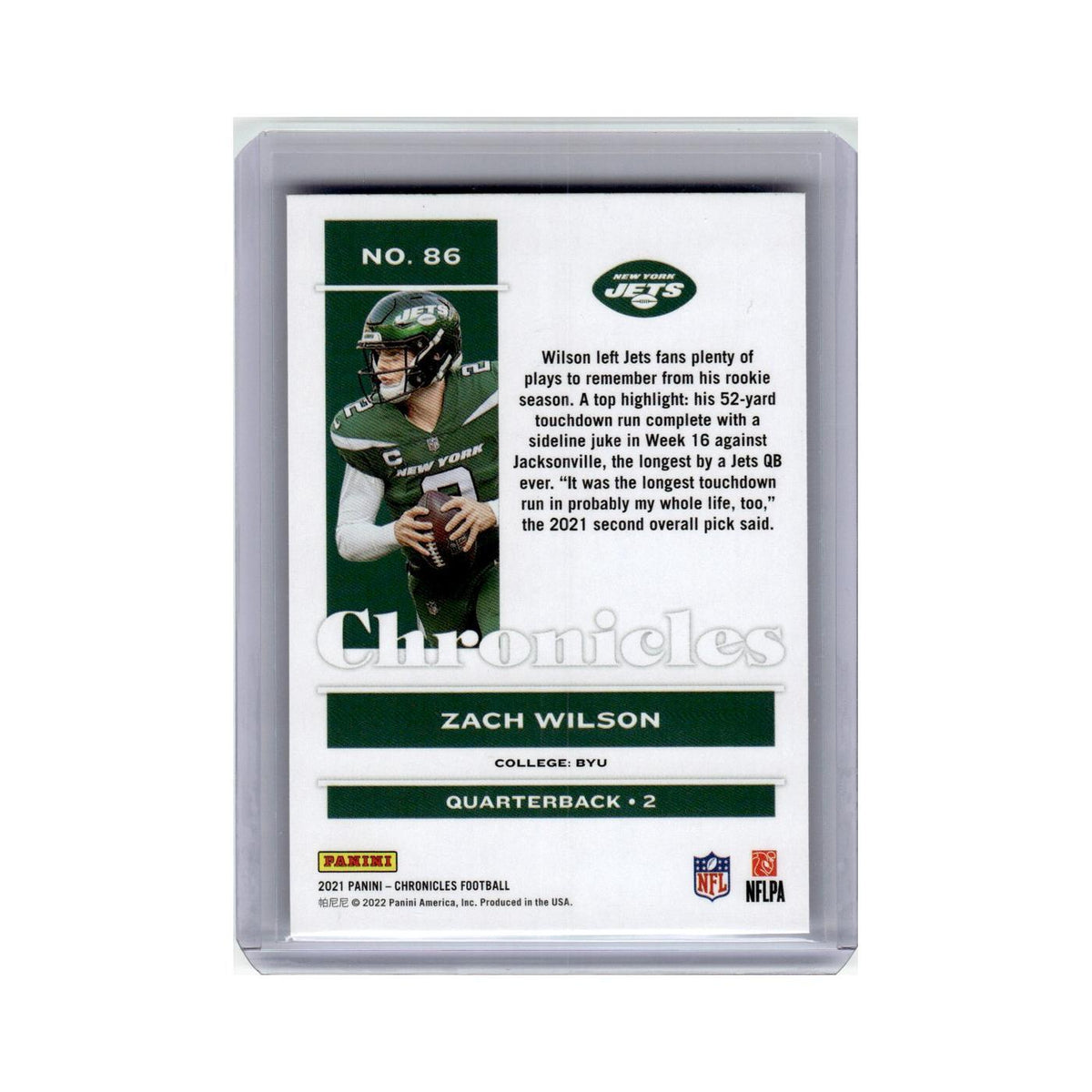 Zach Wilson Rookie 2021 Panini Chronicles #86 New York Jets Football Card NM