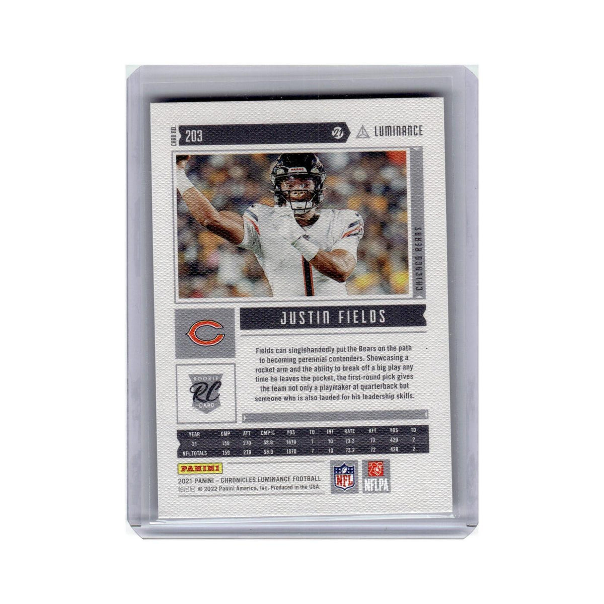 Justin Fields Rookie 2021 Panini Chronicles Luminance #203 Chicago Bears NM