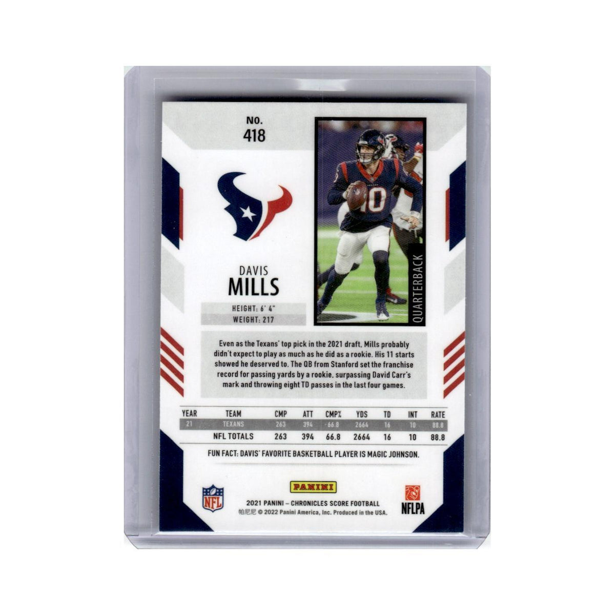 Davis Mills Rookie 2021 Score #418 Houston Texans Football Card NM