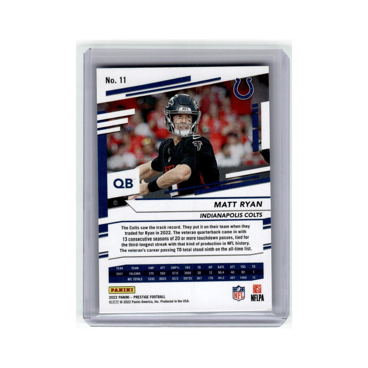 Matt Ryan 2022 Panini Prestige Xtra Points #11 Indianapolis Colts NM