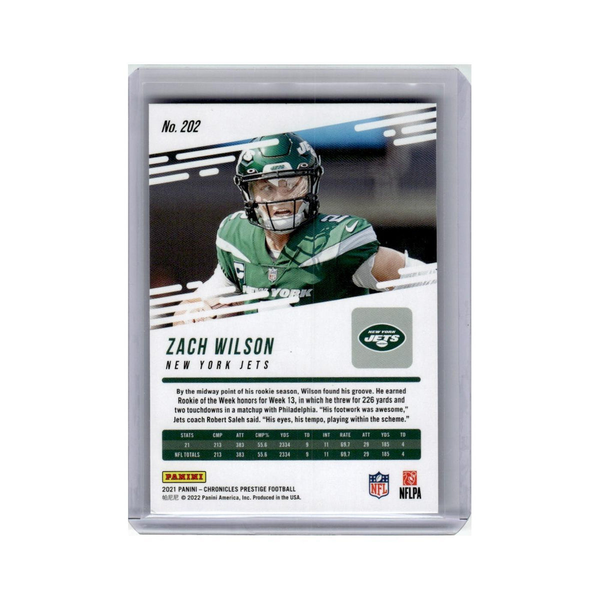 Zach Wilson Rookie 2021 Panini Prestige #202 New York Jets Football Card NM
