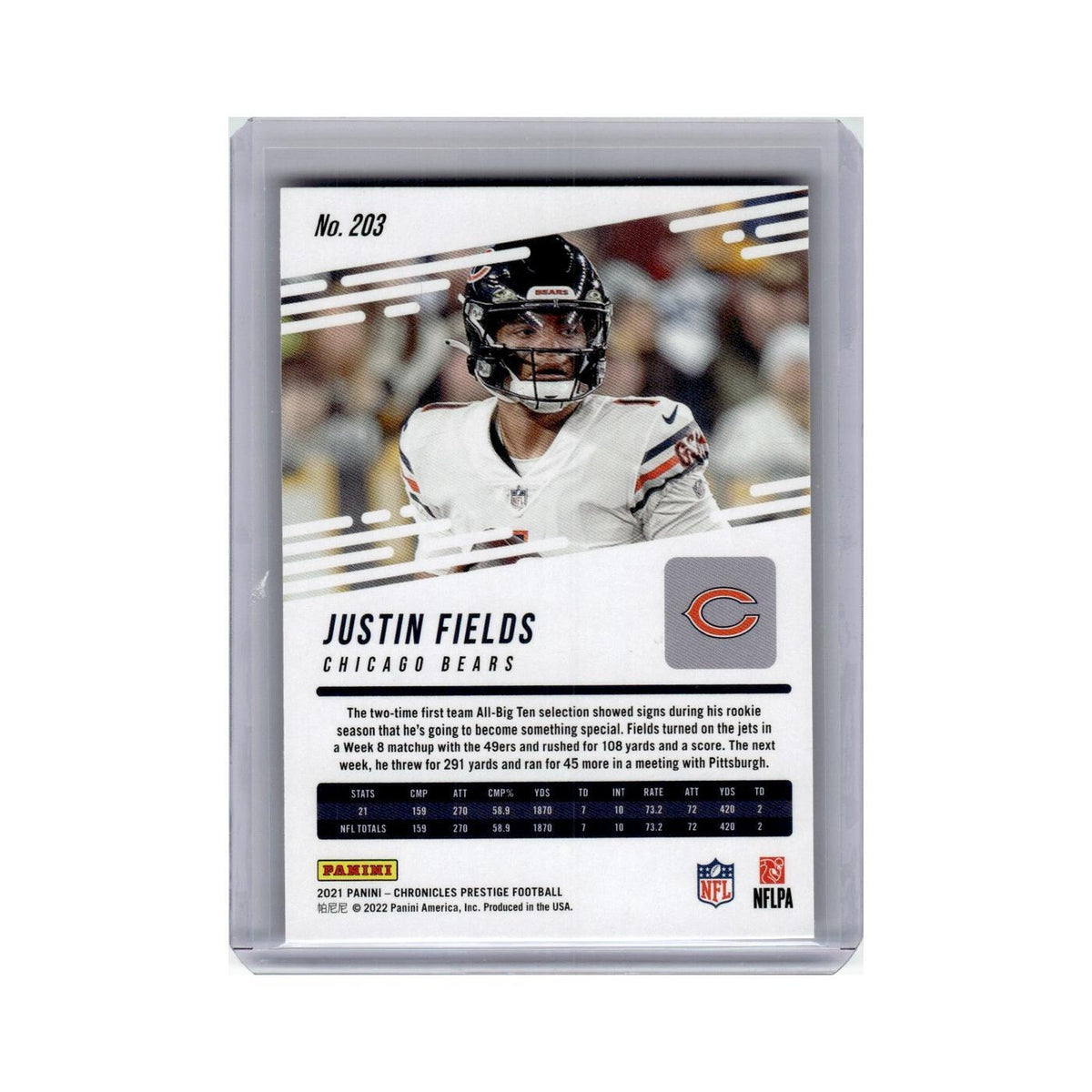 Justin Fields Rookie 2021 Panini Prestige #203 Chicago Bears Football Card NM