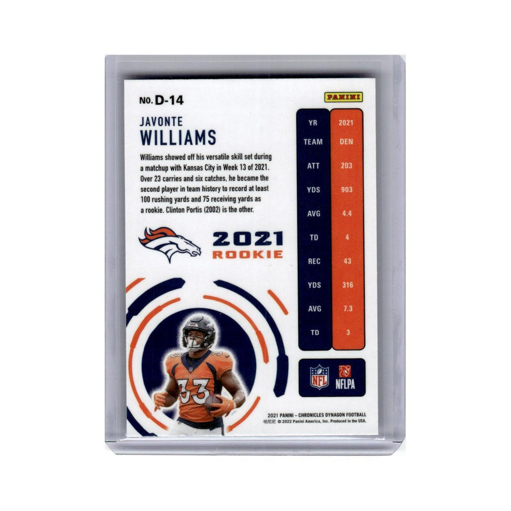Javonte Williams 2021 Panini Chronicles Dynagon Rookies #D-14 Denver Broncos NM