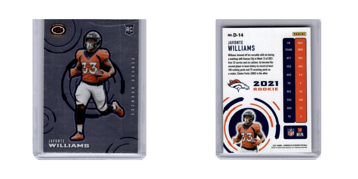 Javonte Williams 2021 Panini Chronicles Dynagon Rookies #D-14 Denver Broncos NM