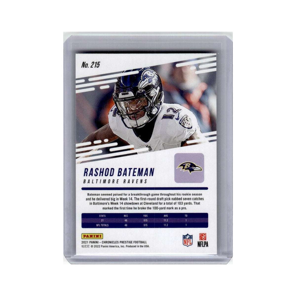 Rashod Bateman Rookie 2021 Panini Prestige #215 Baltimore Ravens NM