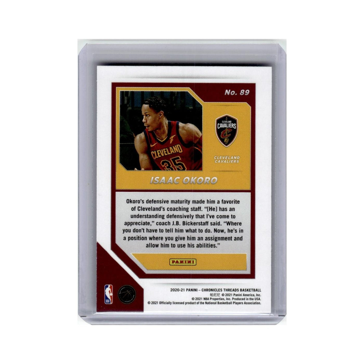 Isaac Okoro Rookie 2020 Panini Chronicles Threads #89 Cleveland Cavaliers NM