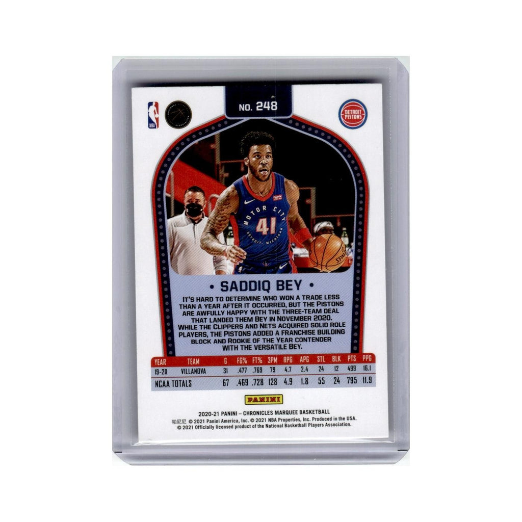 Saddiq Bey Rookie 2020 Panini Chronicles Marquee #248 Detroit Pistons NM