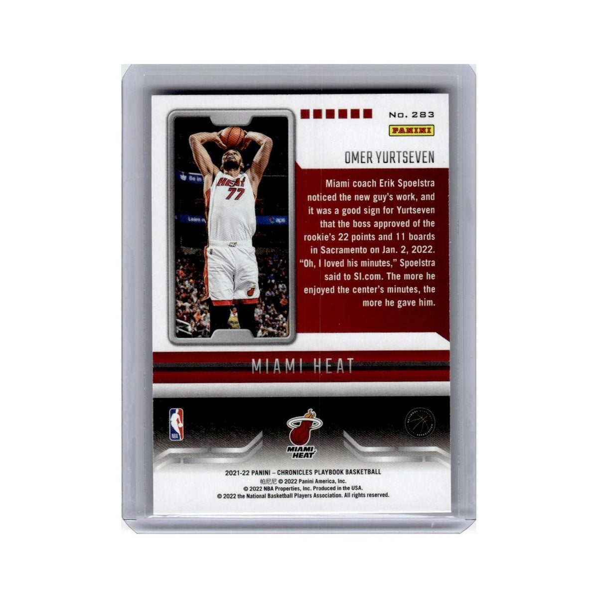 Omer Yurtseven Rookie 2021 Panini Chronicles Playbook #283 Miami Heat NM