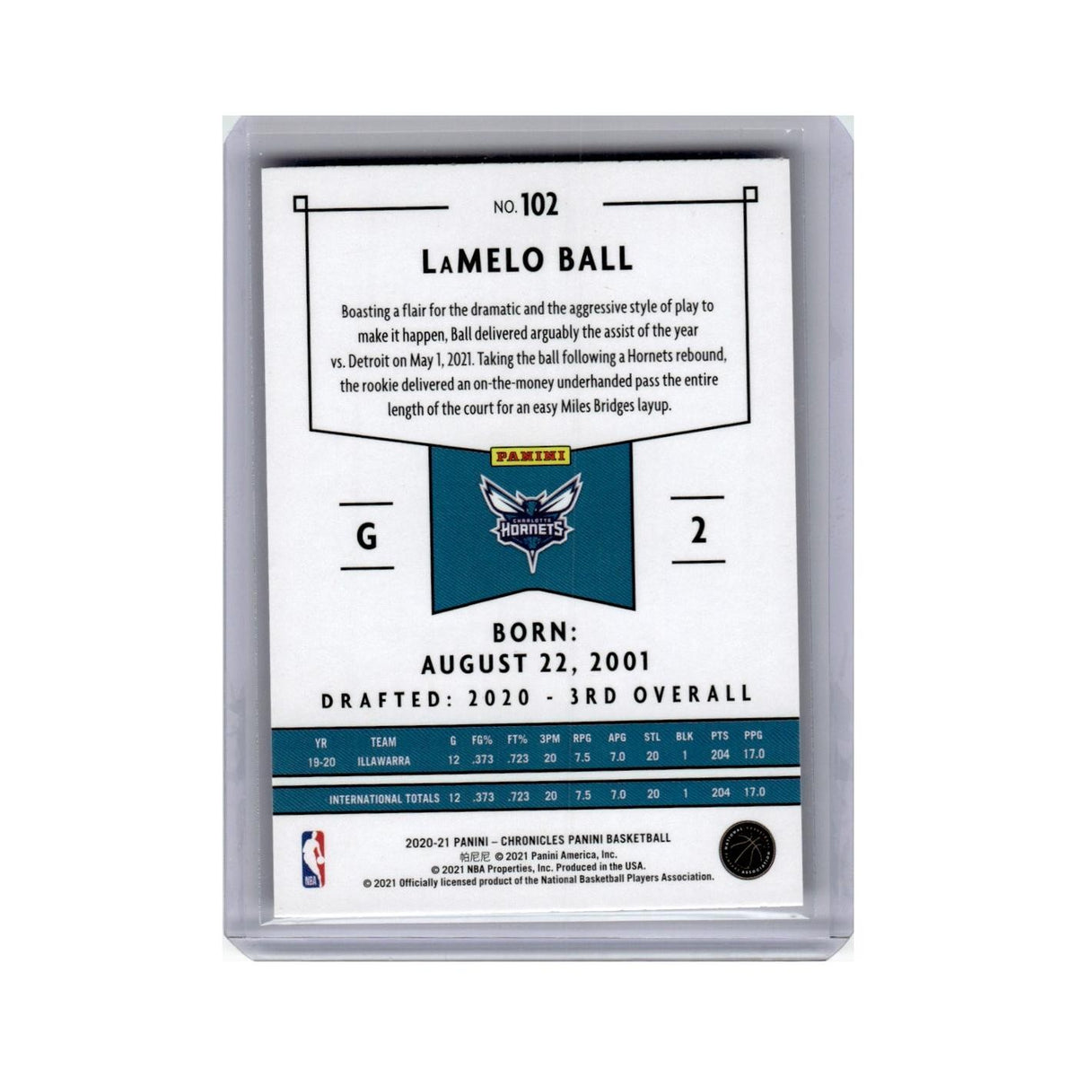 LaMelo Ball Rookie 2020 Panini Chronicles #102 Charlotte Hornets NM