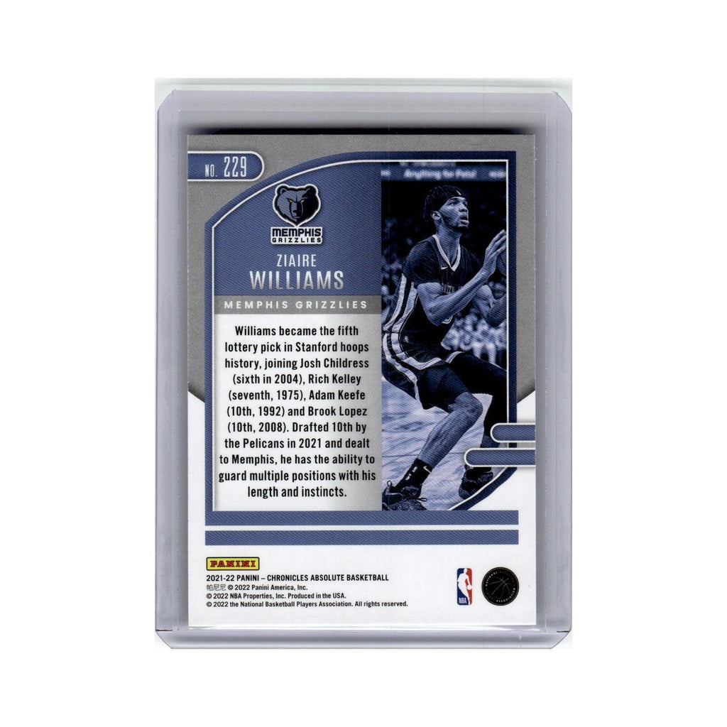Ziaire Williams Rookie 2021 Panini Chronicles Absolute #229 Memphis Grizzlies NM