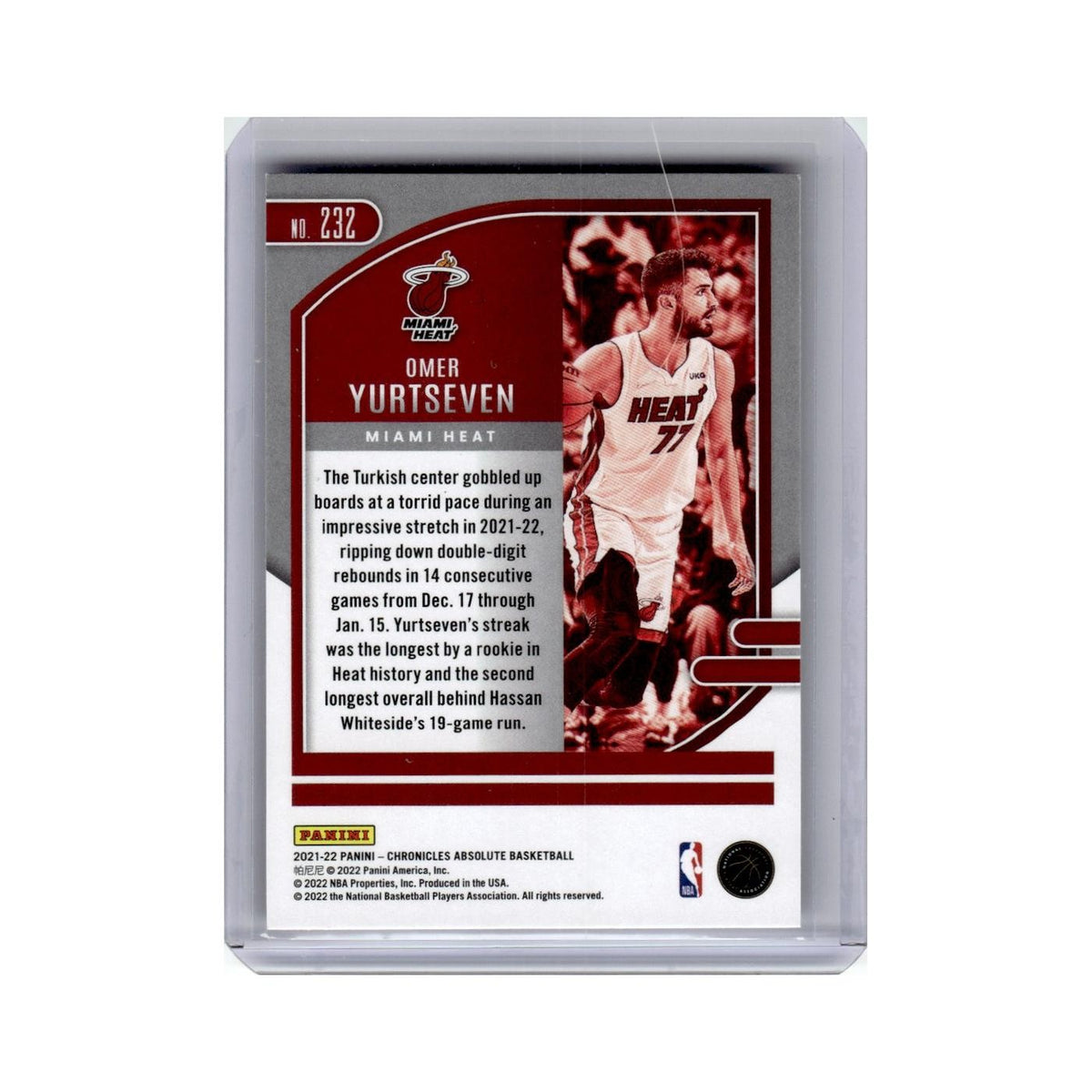 Omer Yurtseven Rookie 2021 Panini Chronicles Absolute #232 Miami Heat NM