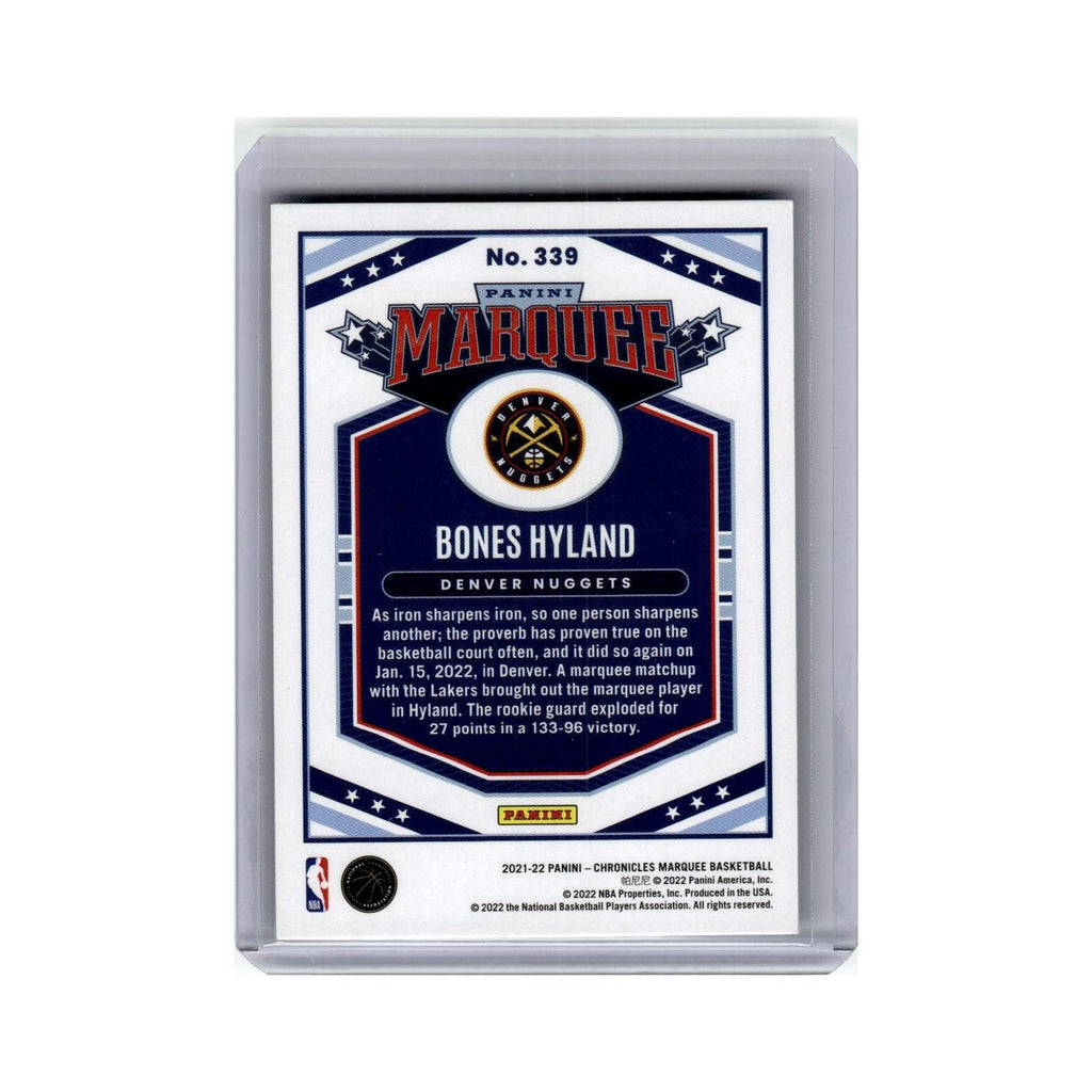 Bones Hyland Rookie 2021 Panini Chronicles Marquee #339 Denver Nuggets NM