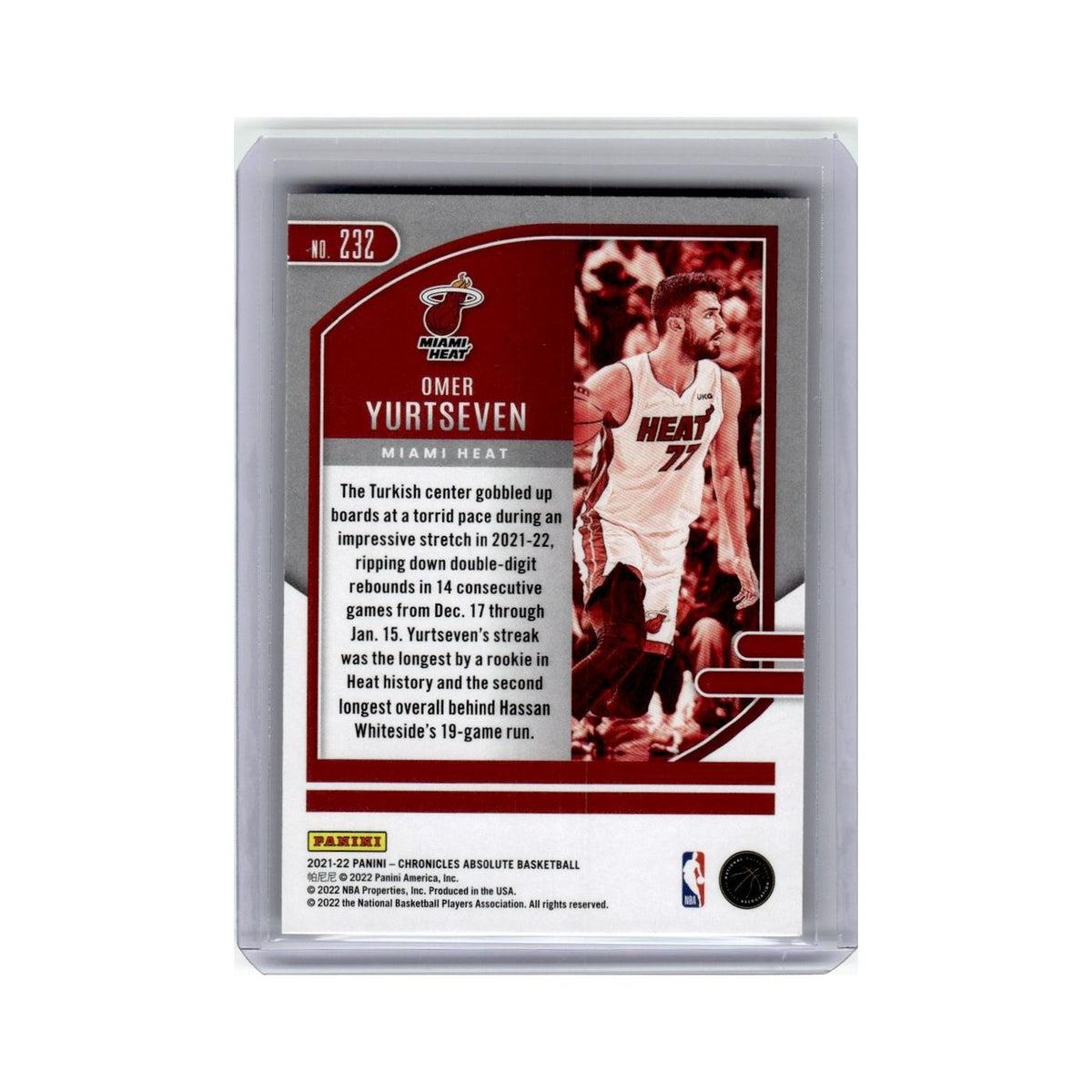 Omer Yurtseven Rookie 2021 Panini Chronicles Absolute #232 Miami Heat NM