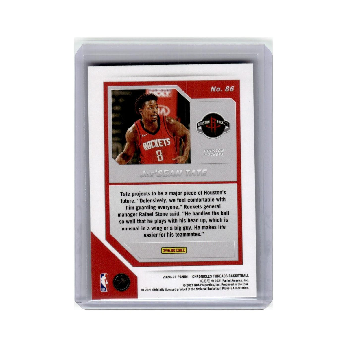 Jae'Sean Tate Rookie 2020 Panini Chronicles Threads #86 Houston Rockets NM