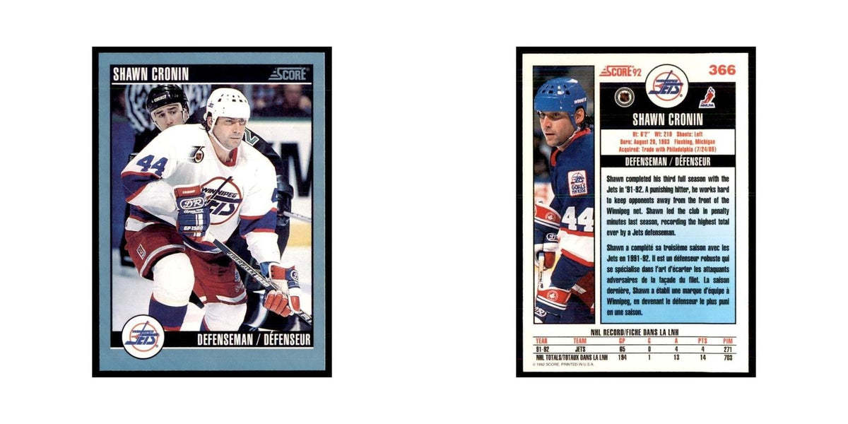 1992 Score Canadian Shawn Cronin Winnipeg Jets #366